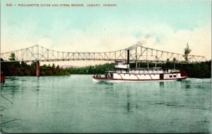 Vtg 1910s Willamette River and Steel Bridge Steamer Albany Oregon OR Postcard