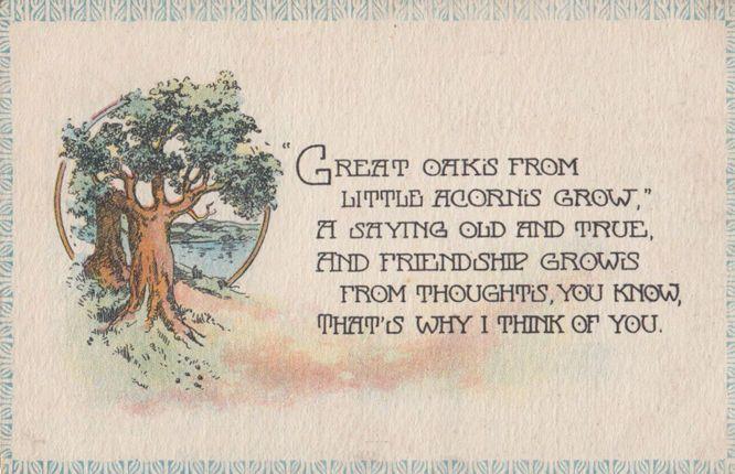 Friendship Grows From Oak Acorn Tree To Farmer Antique Songcard Poetry Postcard