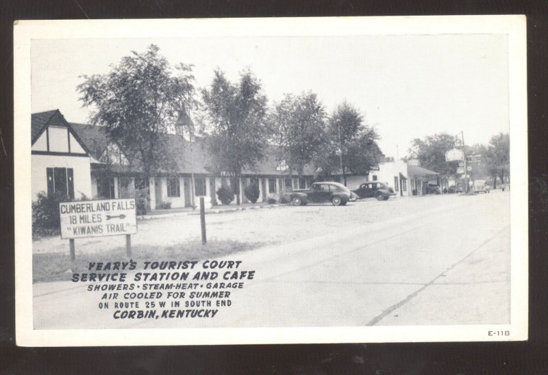 CORBIN KENTUCKY YEARY'S MOTEL GAS STATION TOURIST COURT ADVERTISING POSTCARD