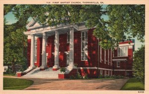 Vintage Postcard 1930's First Baptist Church Thomasville Georgia Ashville