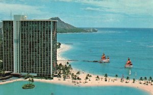 Vintage Postcard Hilton Hawaiian Village Beach Front Kalia Road Honolulu Hawaii