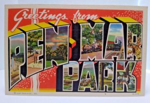 Greetings From Pen Mar Park Pennsylvania Large Big Letter Postcard Linen Unused