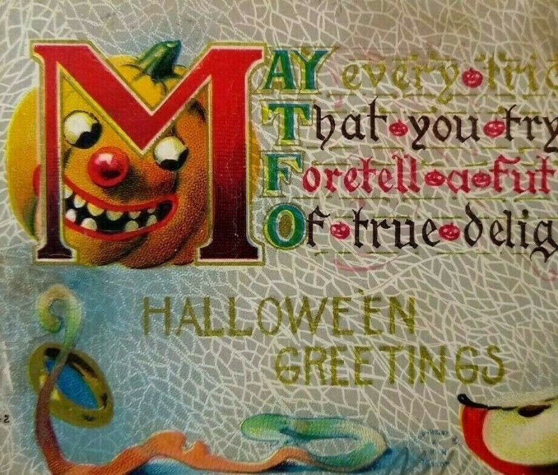 Halloween Postcard Fantasy Goblin Pumpkin Candle HIR 142 Original Freeport NY