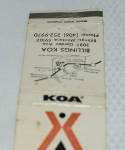 KOA Billings Montana 20 Strike Matchbook Cover 