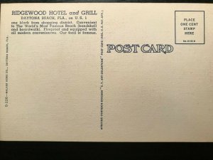 Vintage Postcard 1939 The Ridgewood Hotel & Grill U.S. 1 Daytona Beach Florida