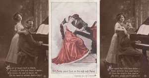 Piano Love Romance 3x Old Romantic Postcards incl Real Photo