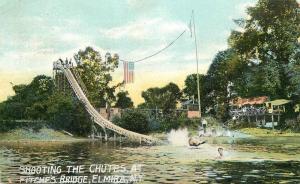 Amusement C-1910 Shooting the Chutes Fitches Bridge Elmira New York 9097 Flag