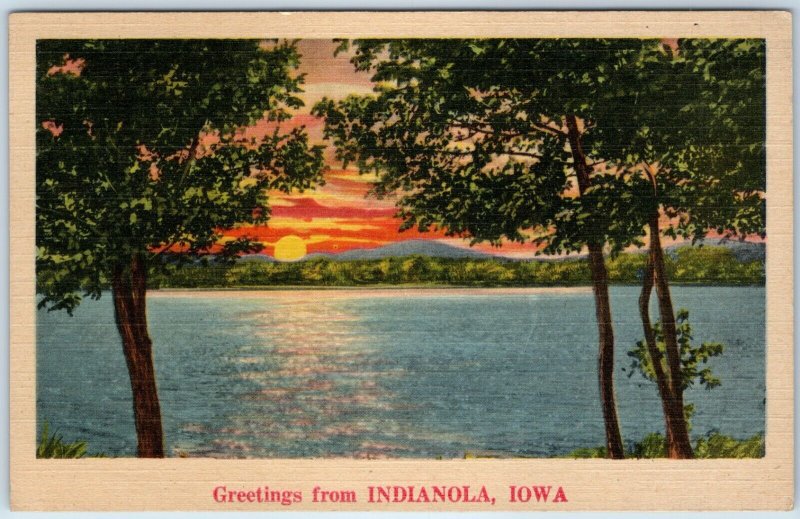 x2 LOT c1940s Indianola, IA Greetings from NYCE Landscape Linen Postcards A257