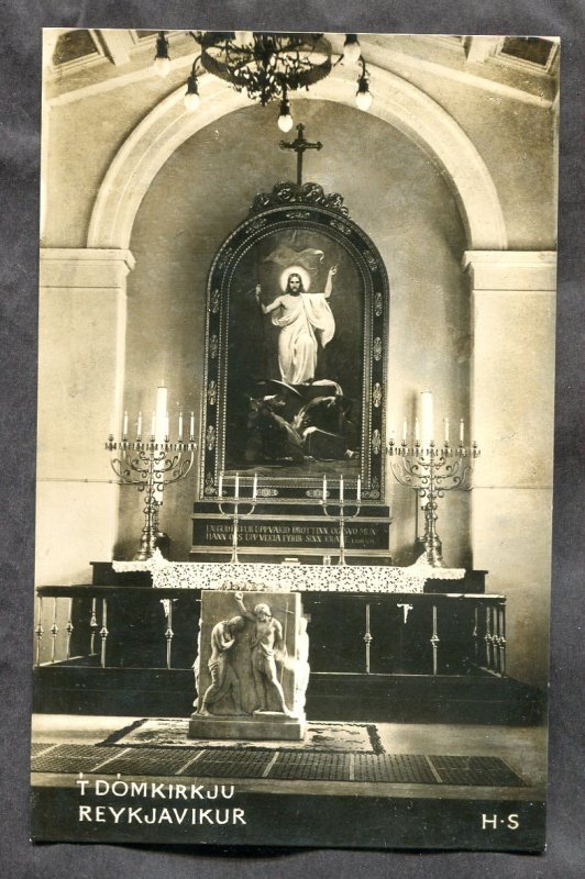 dc146 - ICELAND Reykjavik 1910s Church Interior. Jesus Altar Real Photo Postcard