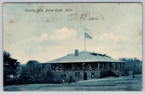 Country Club, Battle Creek, Michigan, Antique 1908 Postcard, Flag Cancel