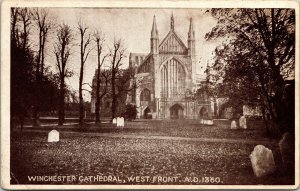 Winchester Cathedral West Front WB Postcard VTG WOB Note YMCA Series 