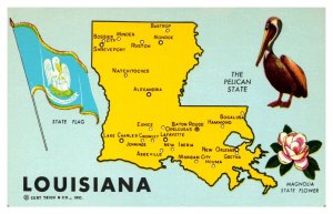 Postcard Map LA - Louisiana State Map Card The Pelican State