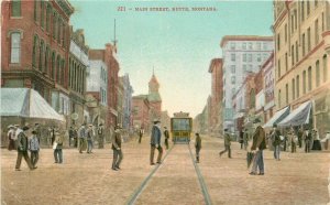 Butte Montana Mitchell 1908 Main Street Trolley #221 Postcard 