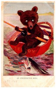 Teddy Bear Fishing , An unexpected bite