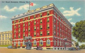 Athens Georgia~Hotel Georgian~Coffee Shop~Cars in Front~1940s Linen Postcard