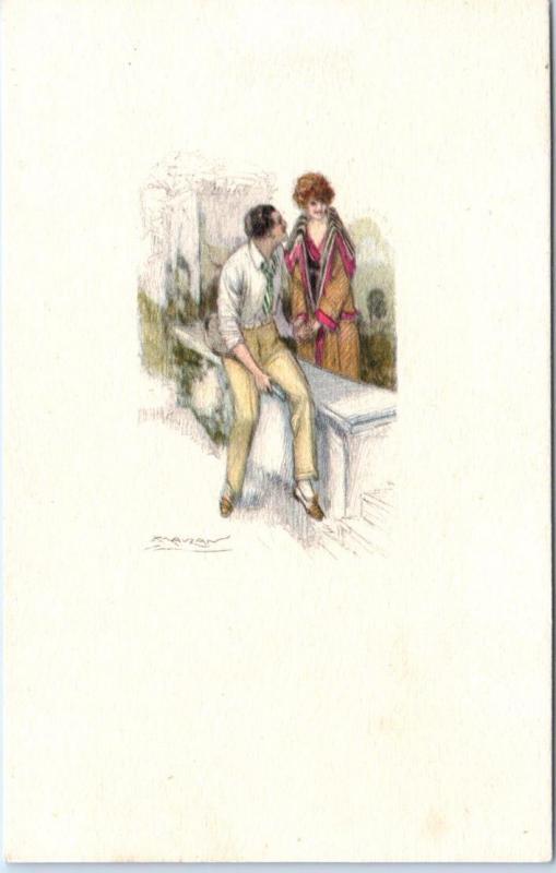 Signed Artist  MAUZAN  Art Deco  ROMANTIC COUPLE   395M-4  Postcard 