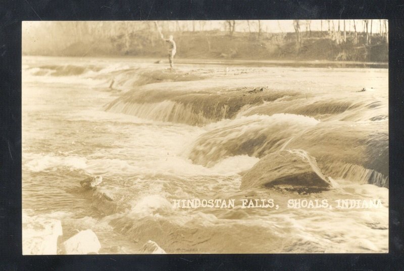 RPPC SHOALS INDIANA HINDOSTAN FALLS FISHING VINTAGE REAL PHOTO POSTCARD