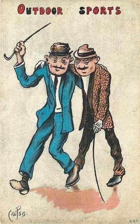 P Crosby Two Men Wobble Arm In Arm Walking Sticks Cane Outdoor Sports 1907 Topics Illustrators Photographers Illustrators Signed Other Hippostcard