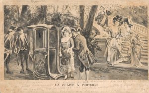 Art Nouveau Couple and Men and Women La Chaise a Porteurs Vintage Postcard 07.09