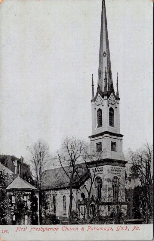 First Presbyterian Church and Parsonage, York PA Vintage Postcard O62