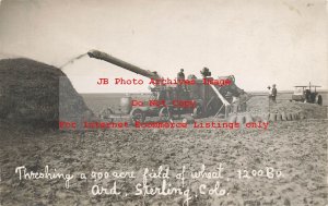 CO, Sterling, Colorado, RPPC, Farmer Threshing 900 Acres Wheat, Fortner Photo