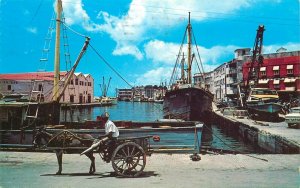 Sailing & navigation themed postcard Barbados old docks 1981 donkey cart cargo