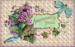 Vintage Postcard 1911 Affectionately Yours Greetings Beautiful Purple Flowers