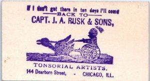 1880 Capt Rusk Tonsorial Parlor Barber Shop Chicago IL Illinois Business Card Ad