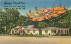 1940s Orlando Florida Garys Duck Inn Roadside Restaurant Shrimp Linen Postcard