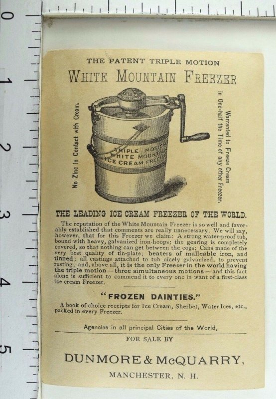 1880's White Mountain Ice Cream Freezer Cherub Victorian Trade Card P55 