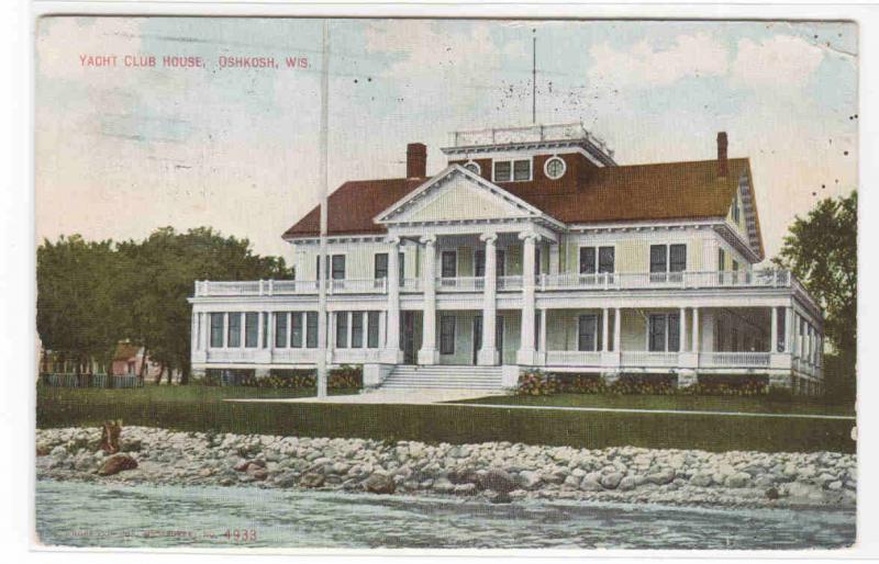 Yacht Club House Oshkosh Wisconsin 1910 postcard