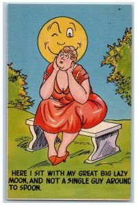 Richland Center Wisconsin WI Postcard Greetings Fat Woman Anthropomorphic Moon