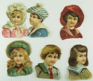 1890's Lot of 6 Lovely Die Cut Adorable Kids Victorian Cards PD56