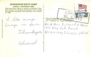 Glenwood Boys Camp Loretta Wisconsin 1971c postcard