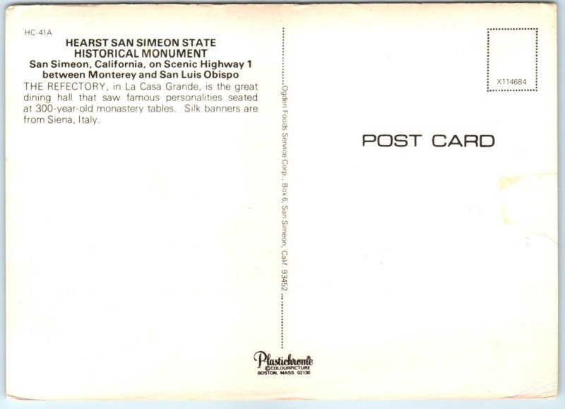 Postcard - The Refectory, La Casa Grande, Hearst Castle - San Simeon, California