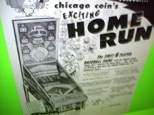 6 Player Home Run Pinball Flyer Chicago Coin Original 1954 Pitch & Bat Game Art