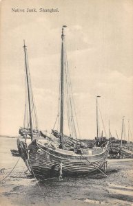 Shanghai Native Junk Ship on Shore Vintage Postcard AA48585