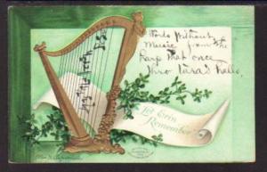 St Patrick's Let Erin Remember Harp Clapsaddle Postcard 5843