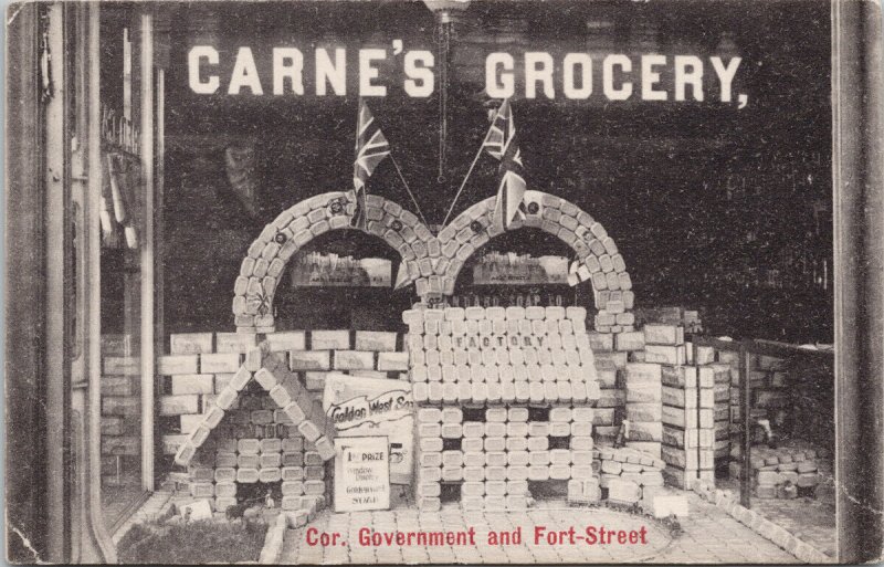 Victoria BC Carne's Grocery Store Corner of Government & Fort St. Postcard G81