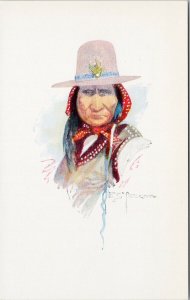 Portrait of Cree Indian Native American Art by Edgar Paxson Unused Postcard F21