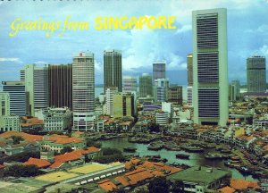 VINTAGE CONTINENTAL SIZE POSTCARD GREETING FROM SINGAPORE MAILED 1982