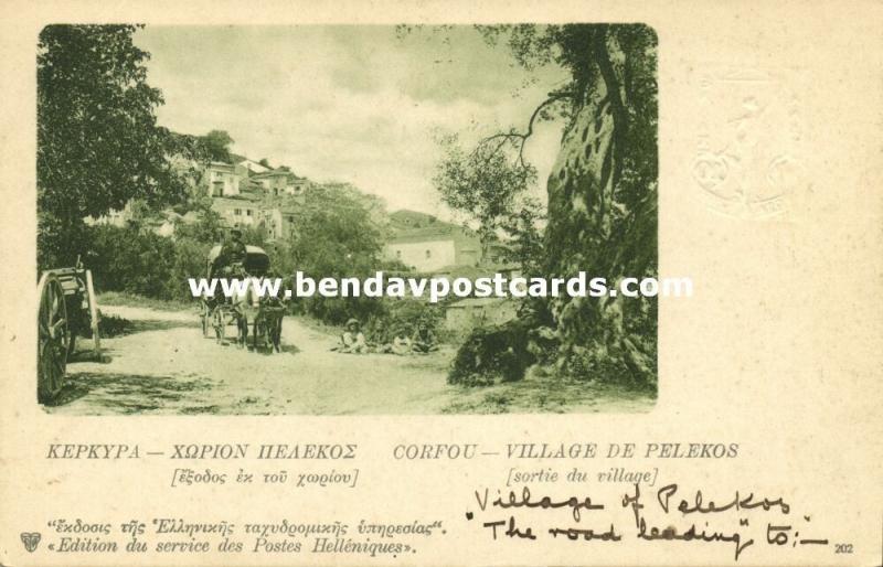 greece, CORFU CORFOU KÉRKYRA, Village de Pelekos (1899) Pre-Printed Stamp (2)