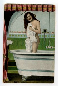 493097 NUDE Belle Girl in MUD BATH Sanatorium Vintage postcard 1907 year POST