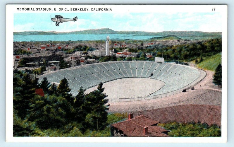 BERKELEY, CA  University of California MEMORIAL STADIUM~Plane  c1920s Postcard