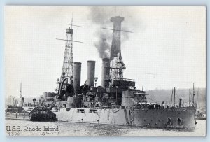 US Navy Military Ship Postcard USS Rhode Island Battleship c1930's Vintage