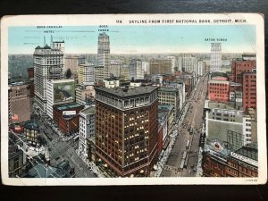 Vintage Postcard 1935 Skyline from First National Bank, Detroit, Michigan (MI)