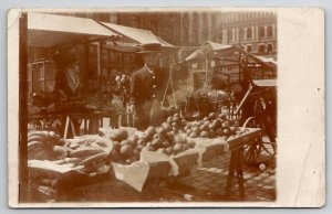 RPPC Farmers Market Woman Weighs Fruit Vegetables c1906 Postcard B30