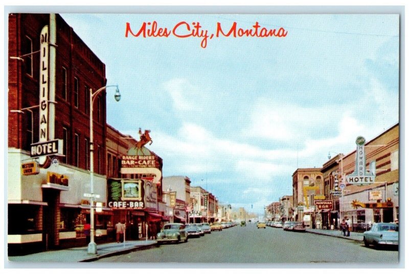 c1960 Cow Capital World Main Street Sixth Miles City Montana MT Vintage Postcard
