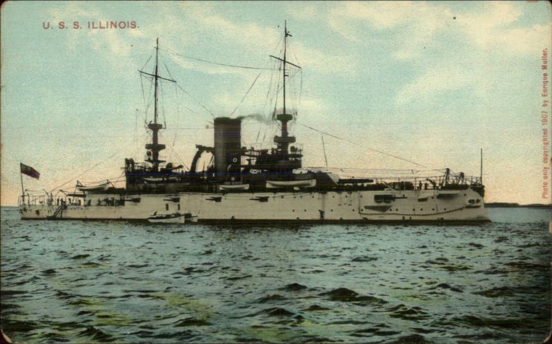 US Navy Battleship USS Illinois 1907 Enrique Muller Postcard