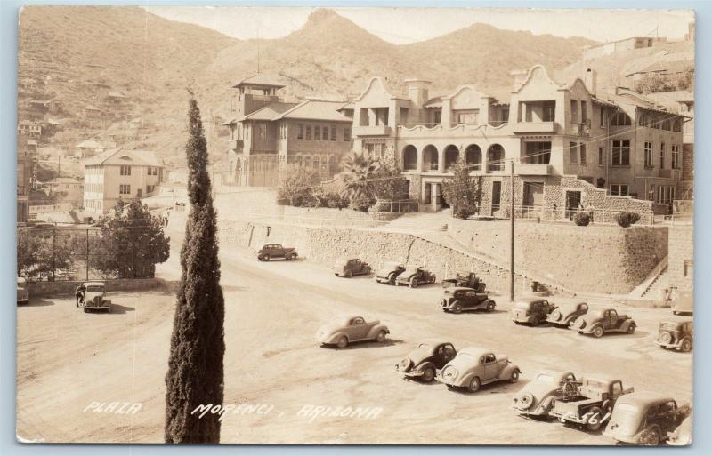 Postcard AZ Morenci The Plaza Old Cars Town View RPPC Real Photo Mining Town B03